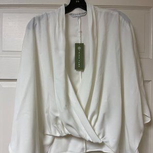 Trina Turk White Blouse Drape Sleeves NWT M/L